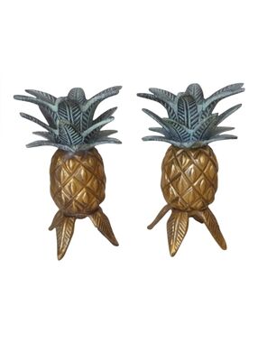 BRASS Pineapple Candle Holder Set Vintage
